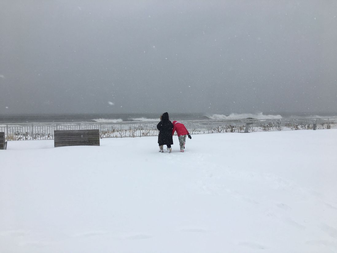 High tide at Rockaway Beach today during the blizzard.